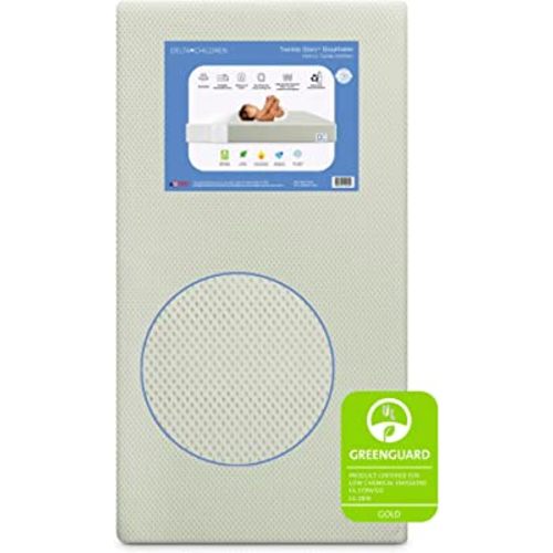 Delta Children Twinkle Stars Breathable Baby Bed Crib Mattress and Toddler Mattress with Removable/Machine Washable Cover - GREENGUARD Gold – Waterproof - Sustainably Sourced Core Fiber Core, Green