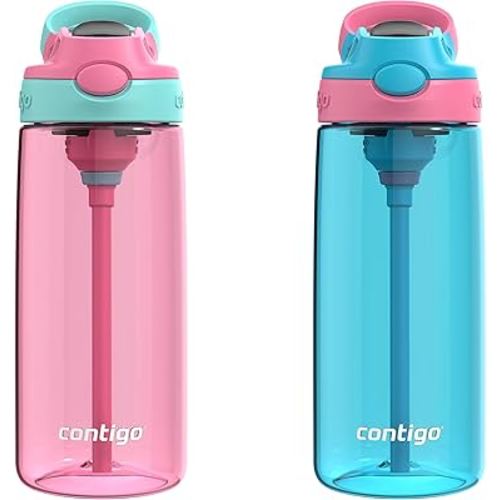Contigo Aubrey Kids Water Bottle, Azalea/Jade & Blue Raspberry, 20oz | Leak-Proof Lid, AUTOSPOUT® Straw, BPA Free, Dishwasher Safe, 2-Pack 20 oz.