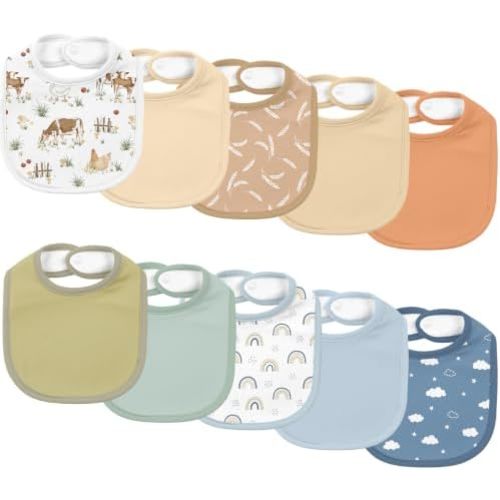 10 Pack Cotton Snap Bibs for Baby Boy Girl, Super Soft Drool Bibs for Teething and Feeding