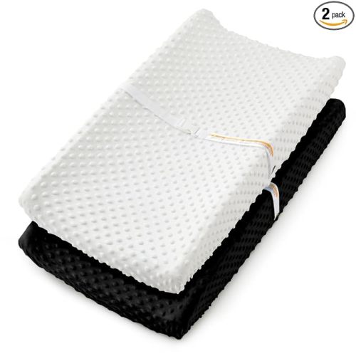 Homiest 2 Pack Changing Pad Cover, White + Black Minky Dot Fabric