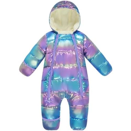 uideazone Baby Girls Boys Snowsuit Toddler Warm Hooded Snow Suit Infant Double Zipper Romper One Piece Puffer Coat