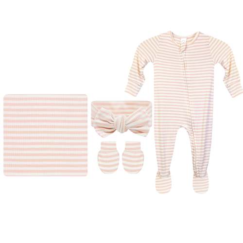 Harper Ribbed Newborn Headband Bundle + Zipper Footie