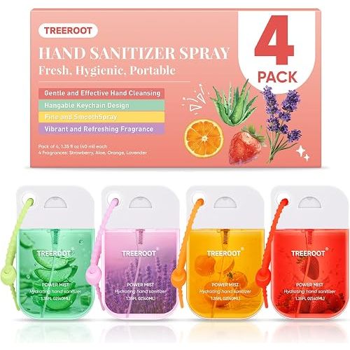 Treeroot 4 Pack Hand Sanitizer Spray, Hydrating Travel Size-Alcohol-Free