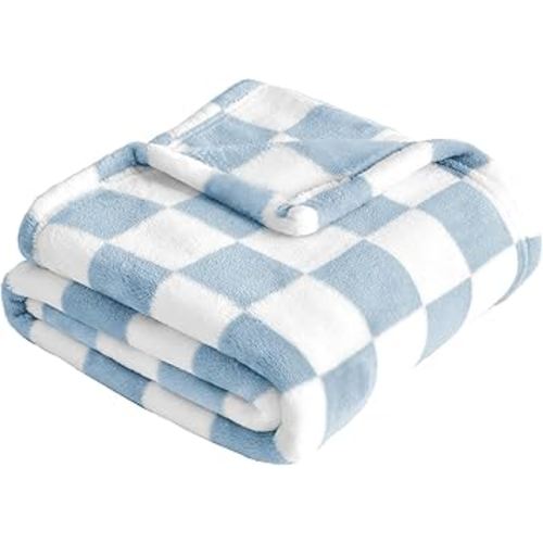 Yurhap Checkered Baby Blanket Fleece Baby Blankets for Boys, Ultra Soft Cozy Fluffy Infant Toddler Newborn Receiving Blankets for Crib Stroller, 30''x40'', Blue