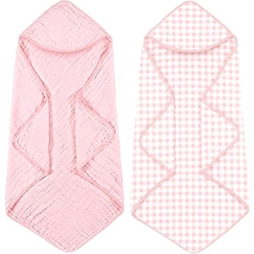 Hahafelt 2 Pack Muslin Hooded Baby Towels 100% Muslin Cotton, Pink