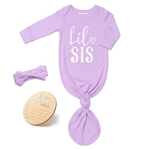 Little Baby Sister Newborn Girl Outfit, Cute Knotted Gown 0-3 Month Soft Infant Going Home Sleepers