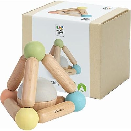 PlanToys® Triangle Clutching Toy Wooden Sensory Grasping Tool in Pastel Colours | Montessori Fine Motor & Coordination Activity for Tactile Exploration | Eco-Friendly Educational Toy
