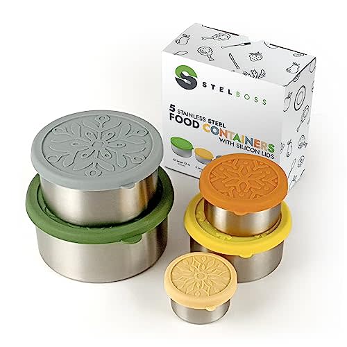 Stainless Steel Containers with Lids, Set of 5, Leakproof Stainless Steel Food Containers, Metal Food Storage Container, Stackable Toddler Snack Containers, Lunch Box Containers