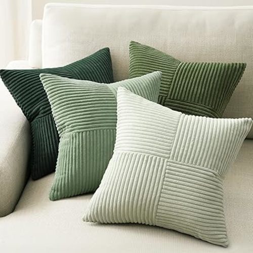 Topfinel SageGreen Throw Pillow Covers Set of 4,Mordern Cozy Cushion Cover with Corduroy,Soft Accent Forest Green Pillow Covers for Couch,Bed,Living Room Home Decor 18×18 Inch