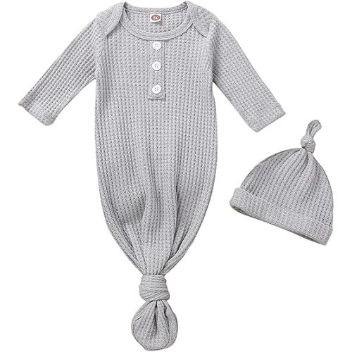 Twopumpkin Baby Girl Boy Coming Home Knotted Gown Unisex Newborn Infant Sleep Onesie Outfit Cute Baby Winter Pajamas