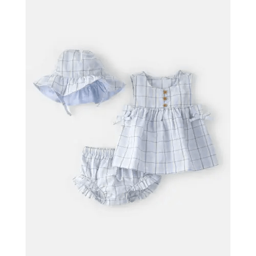 Baby Girl 3-Piece Gingham Hat, Top & Short Set - Blue | Carter's
