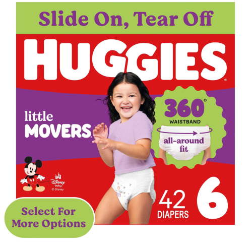 Huggies Little Movers 360° Pull On Diapers with 360° Waistband, Size 6 (35+ lbs), 42 Count (Select for More)