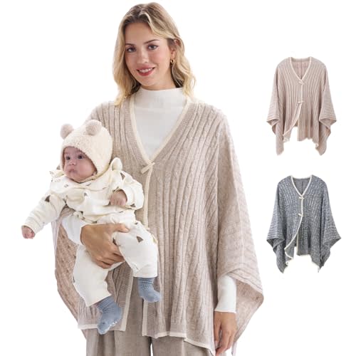 Momcozy Knit Nursing Cover – Soft & Cozy Full Coverage Nursing Shawl for Breastfeeding and Pumping, Versatile Fall/Winter