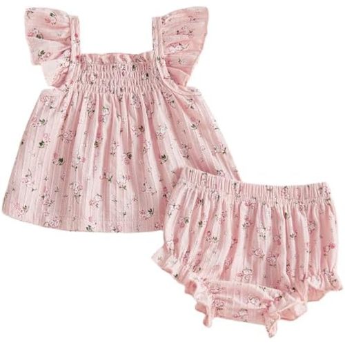 Mubineo Baby Girl Summer Clothes Cute Ruffle Tops Dress Shorts Outfits Set Infant Toddler Shrit Bloomers Princess Outfit