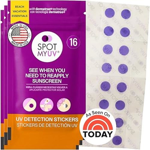 SpotMyUV UV Detection Stickers for Sunscreen with Patented Dermatrue SPF Sensing Technology, Know When to Reapply Sunscreen to Help Prevent Sunburn, 48 Count
