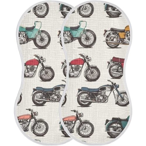 Vintage Motorcycles Burp Cloths Baby Boys Girls Absorbent Soft Cotton Burping Cloths Rags, 2 Pack