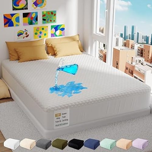 OhGeni 100% Waterproof Full Size Premium Mattress Protector,Soft Mattress Pad, Cooling Breathable Fitted Sheets,Washable Bed Cover,Non-Slip Deep Pocket,Noiseless for Guest Room