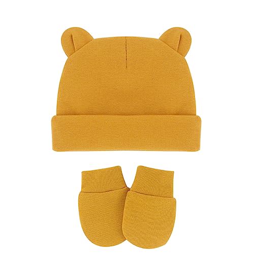 UTTPLL Newborn Hats Mittens Set Toddler Girls Boys Cotton Nursery Hospital Beanie No Scratch Gloves Unisex Baby Infant Caps
