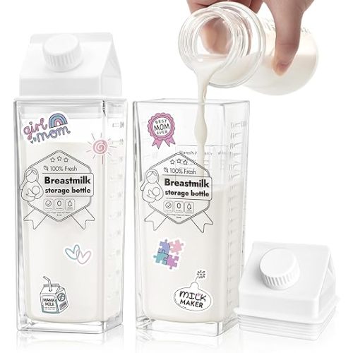 Papablic Glass Breast Milk Pitcher, 17oz (2 Pack), Breastmilk Storage Container for Pitcher Method, Baby Bottle Milk Mixing Pitcher for Pumping & Breastfeeding, Leakproof, BPA-Free, Fridge Safe