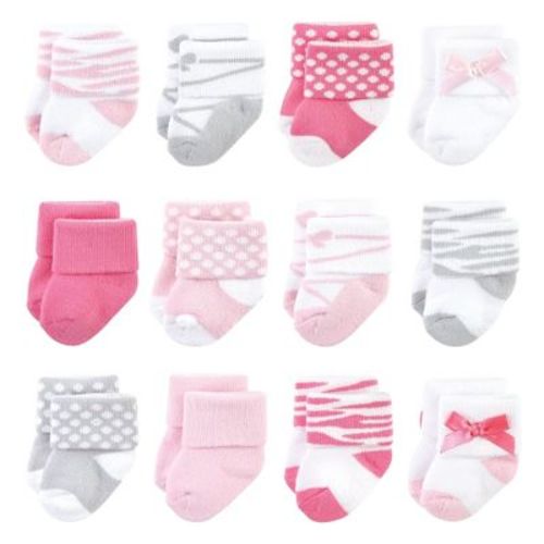 Luvable Friends Infant Girls Newborn and Baby Terry Socks, Ballet, 0-6 Months