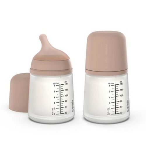 Suavinex Zero Small Anti-Colic Baby Bottles with Adaptable Flow - 6 fl oz/2pk - Medium Brown