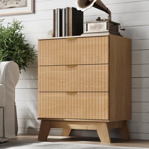 George Oliver Fluted 3 -Drawers Dresser For Bedroom With Dresser Organizer, 23.6''W Wood Wide Chest of Drawers ,Nightstand & Reviews | Wayfair