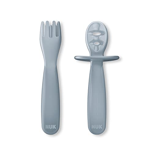 NUK for Nature Pretensil Dipper Spoon and Fork Set, Easy to Grip for Self-Feeding Development, Mess-Free Feeding, Top Rack Dishwasher-Safe, BPA & Latex-Free