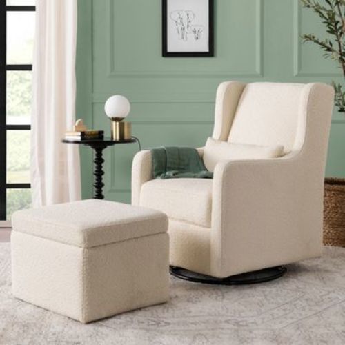 Carter's by daVinci Adrian Swivel Glider with Storage Ottoman - Ivory Boucle