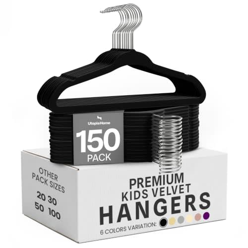 Utopia Home Kids Velvet Hanger 150 Pack – 11" Premium Baby Hangers - Black | Premium Non-Slip Baby Hangers for Baby and Toddlers, Durable Ultra-Slim Space-Saving Closet Organizers