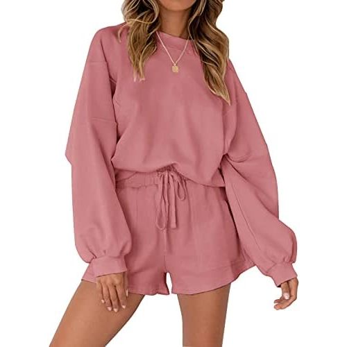 MEROKEETY Women's 2025 Fall Oversized Batwing Sleeve Lounge Sets Casual Top and Shorts 2 Piece Outfits Sweatsuit