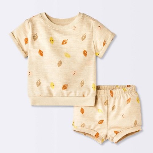Baby Fall Leaves Short Sleeve and Bloomers Set - Cloud Island™ Oatmeal 18M