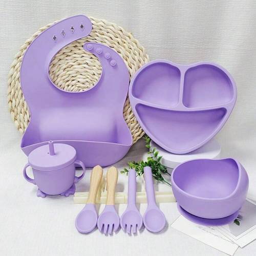 8pcs Baby Silicone Divided Plate With 2pcs Wooden Handle Soft Fork & Spoon, Suitable For Children, Scratch-Resistant, Heat-Resistant, Non-, Multi-Colors Available | SHEIN USA