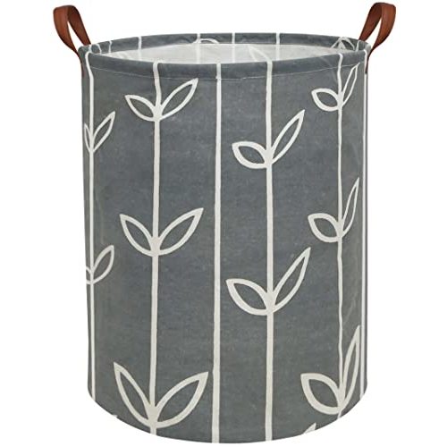 HIYAGON Large Storage Baskets,Waterproof Laundry Baskets,Collapsible Canvas Basket for Storage Bin for Kids Room,Toy Organizer,Home Decor,Baby Hamper (Grey leaves)