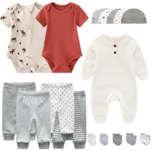 JELYLOVE Unisex Baby boy girls' clothes & Accessories Newborn Outfits Gift Set - 18 Pieces Layette Set - Fit 0-3-6 Months