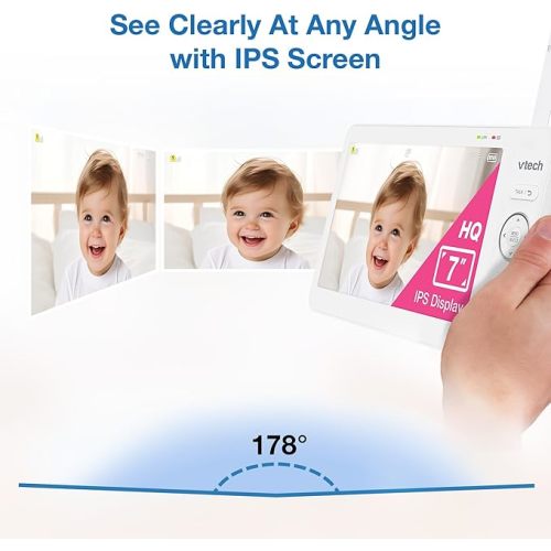 VTech 7" Baby Monitor with IPS Screen, Pan Tilt Zoom Camera, No WiFi Video Baby Monitor with Camera and Audio, Multi-Color Night Light, 2-Way Talk, Lullabies, Advanced HQ Max
