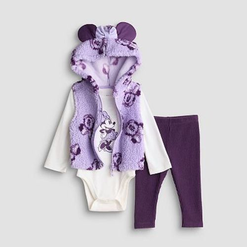 Baby Girl Disney's / Jumping Beans® Minnie Mouse Hooded Vest, Bodysuit & Leggings 3-Piece Set