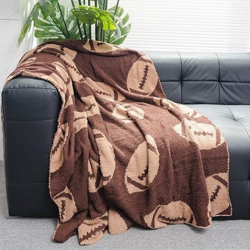 Cozy Football Throw Blanket, Lightweight Soft Sports Bedding for Adults Warm Plush Reversible Rugby Game Blanket Great Holiday Throw Blanket for Bed Sofa, Dark Brown, 51x63 inches