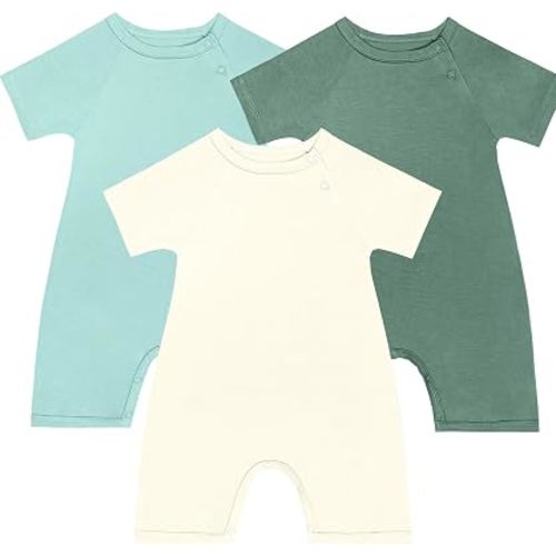 GUISBY Baby Romper 3-Pack Short Sleeve Rayon of Bamboo Bodysuit Set, 0-24M
