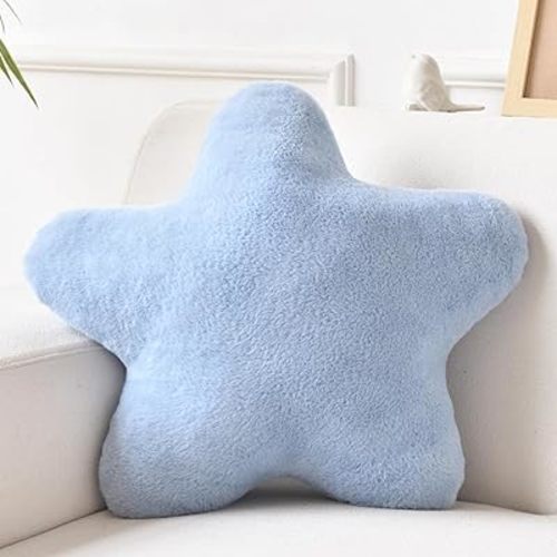 Star Pillow, Decorative Throw Pillows for Bed Couch, 15" Star Shaped Pillow Plush Floor Cushions Room Decor Pillow with Faux Rabbit Fur for Sofa Bedroom Living Room (Grey Blue, 15" x 15")