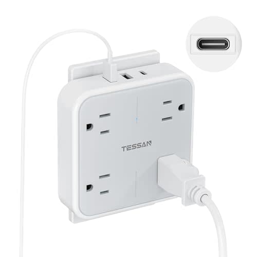 TESSAN Multi Plug Outlet Extender, Outlet Splitter with 3 USB (1 USB C Port) Wall Charger, Multiple Outlet Wall Plug, USB Outlet for Home, Bathroom, Office, Dorm Room Essentials, Gray