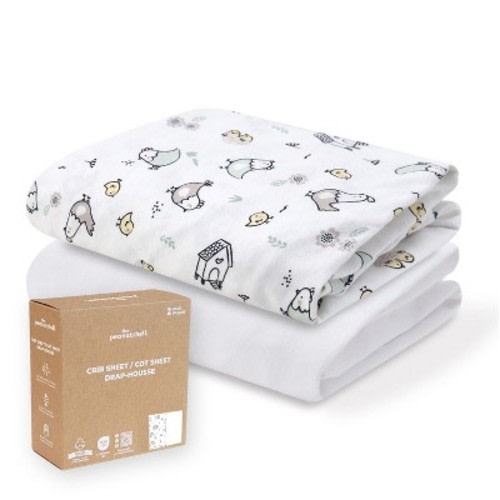 The Peanutshell Cottage Pasture, White Organic Cotton Crib Sheets for Baby Boys and Girls, 2 Pack