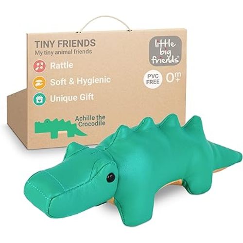 Little Big Friends Tiny Friends | Soft Baby Rattle Toy | Special Stuffed Animal | Easy to Clean | Ideal for Strollers, Car Seats, Diaper Bags | Achille The Crocodile