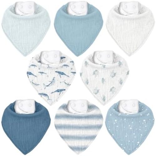 Muslin Baby Bibs 8 Pack, Baby Bandana Drool Bib for Drooling and Teething, Cotton Soft Absorbent for Girls Boys