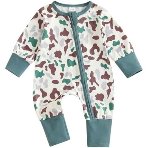 Newborn Baby Boy Girl Hunting Outfit Mallard Duck Zipper Romper Jumpsuit Long Sleeve Bodysuit Duck Hunting Clothes