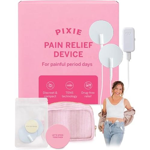 Pixie Period Pain Relief Device - Best PMS Relief Simulator with TENS Technology - Thinnest Wearable Tens Unit - Unnoticeable Under Clothes - Menstrual Cramp Comfort for Feminine Care