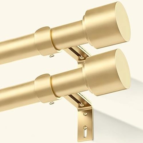 GEEBOBO 2 Pack Gold Curtain Rods for Windows 48 to 84 Inch, 1 Inch Adjustable Heavy Duty Easy Install Curtain Rods Set for Outdoor, Patio, Farmhouse, Bedroom, Living Room (Gold,30"-90",2 Pack)
