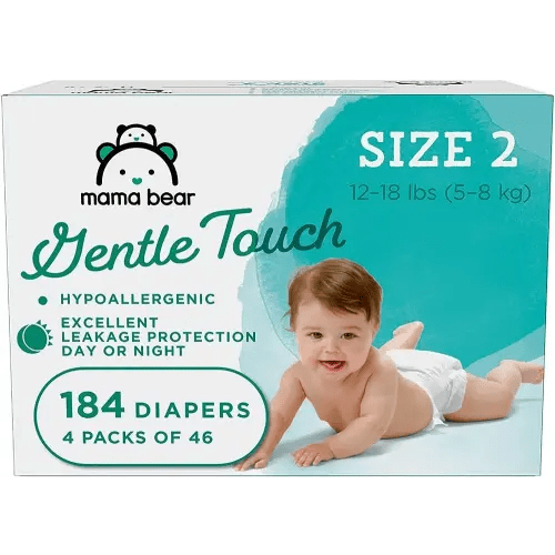 Amazon Brand - Mama Bear Gentle Touch Diapers, Hypoallergenic, Size 2, White, 184 Count (4 packs of 46)