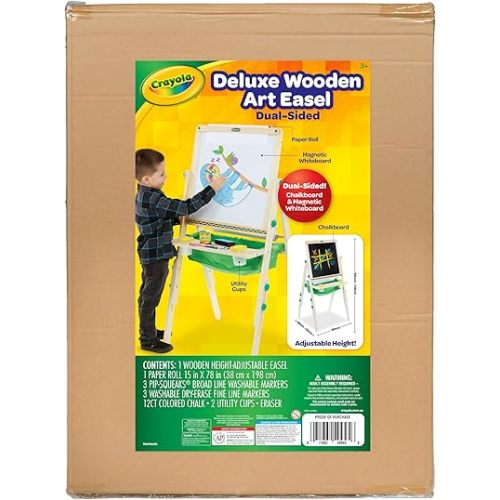 Crayola Deluxe Kids Wooden Art Easel & Supplies, Amazon for Kids, Ages 3, 4, 5, 6, Multi