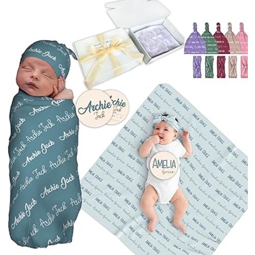 Personalized Baby Swaddle Blanket for Boys & Girls - Custom Name Blanket for Newborns