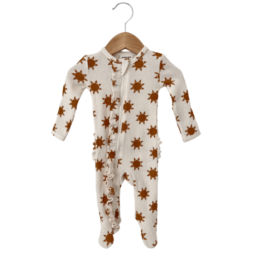 Organic Waffle Ruffle Zip Footie, Sun